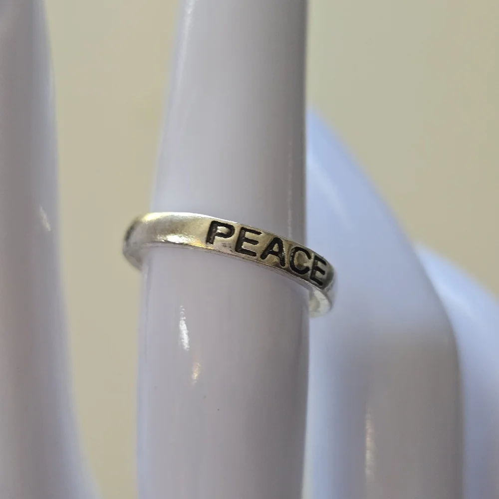 PEACE Engraved Silver Band Ring Size 6